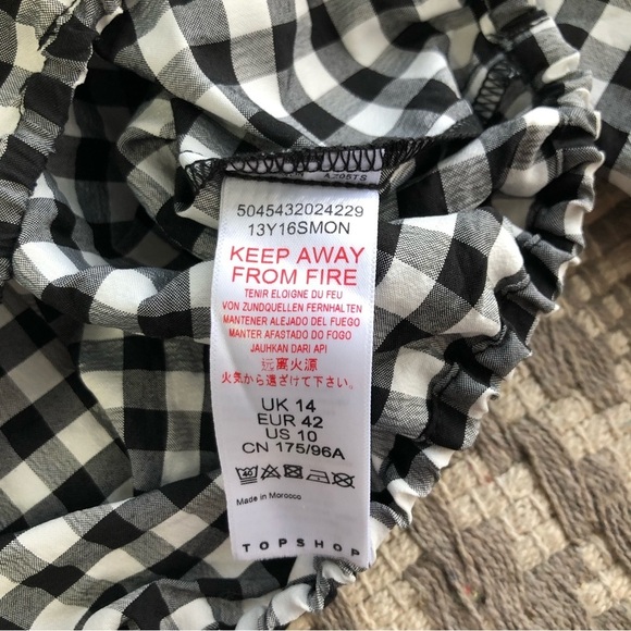Topshop black and white gingham flute sleeve cropped top size - Picture 4 of 13